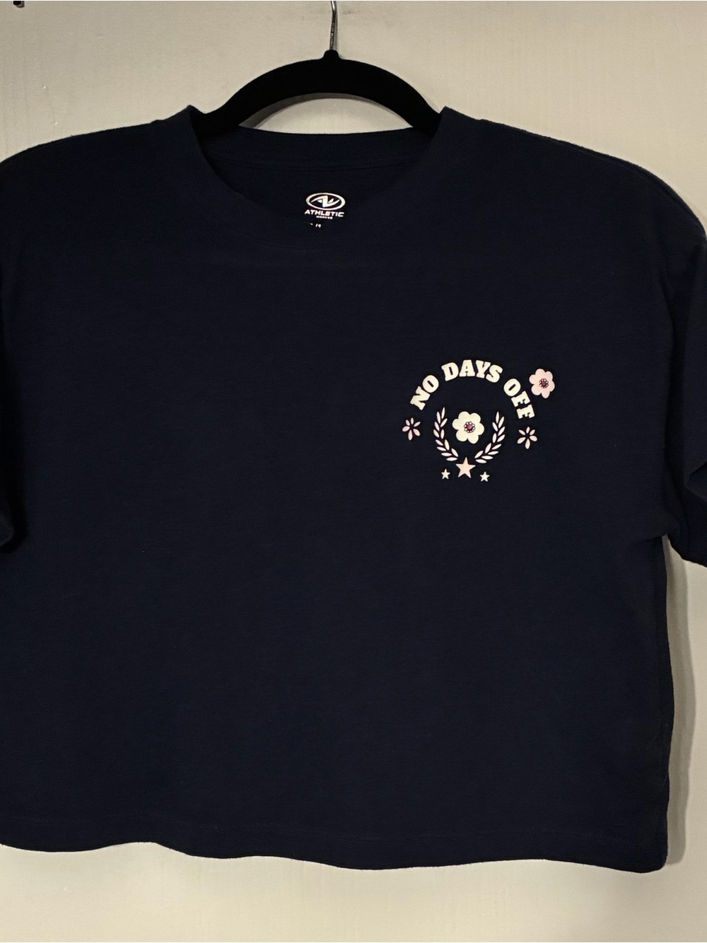 Athletic Works Navy Cropped Tee with Floral 'No Days Off' Print
